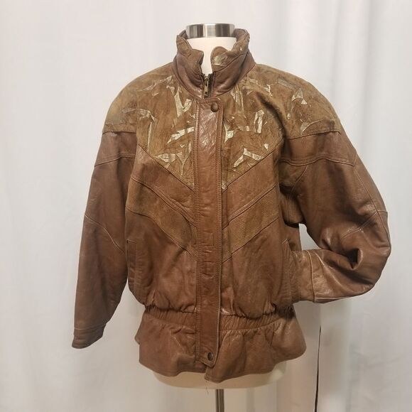 Vintage The Jay Jacobs Tan Patchwork Bomber Jacket Boho Woman's Small - Picture 1 of 7